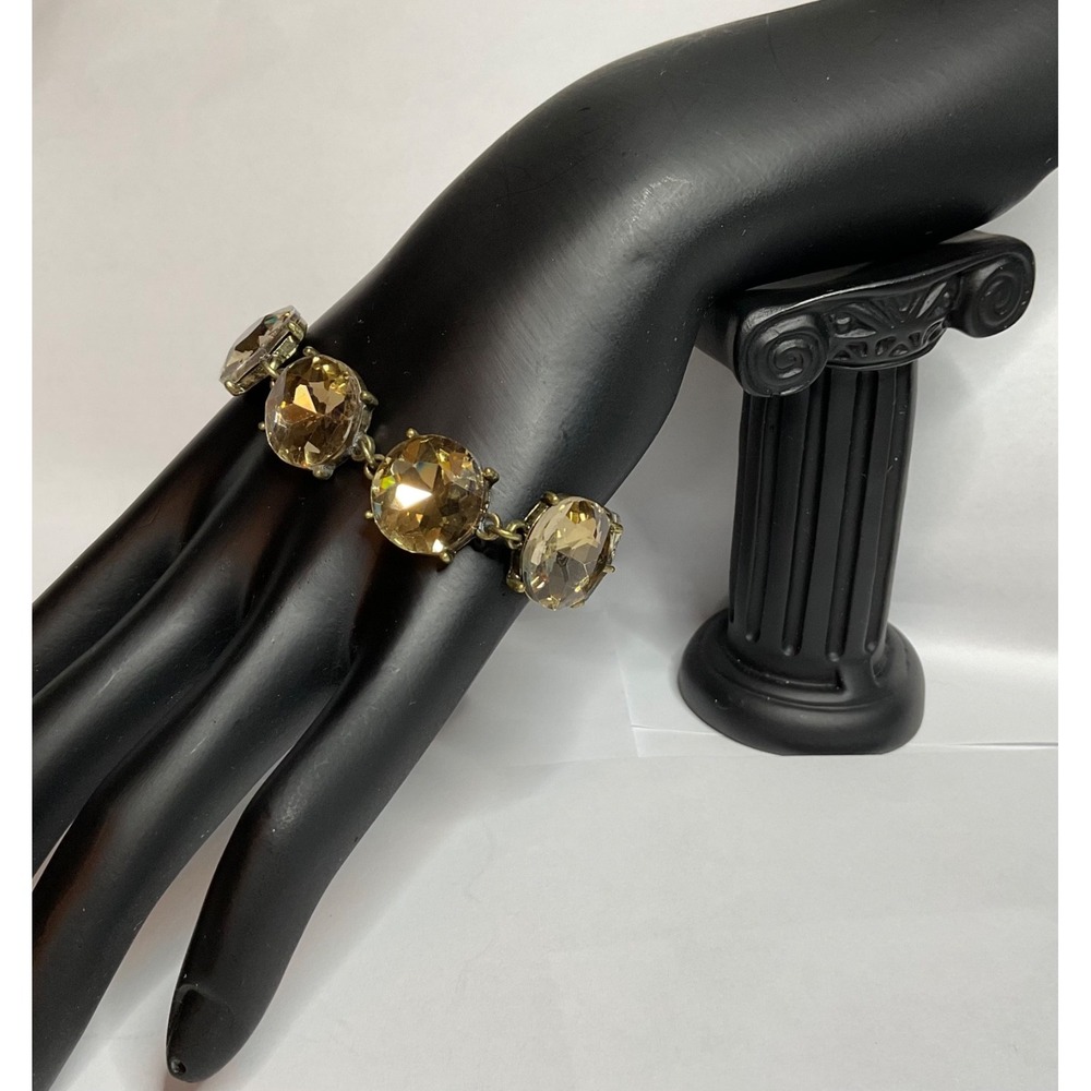 Kirks Folly Link Bracelet Antique-finish/Warm Gold-tone Champagne Crystals 7" - Picture 10 of 10